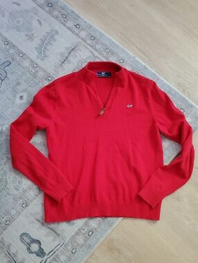Vineyard Vines Teens Boy Red 1/4 Zip Pullover Sweater Cotton SzXL (18)